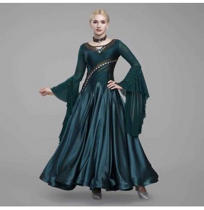 Women girls dark green royal blue black wine red competition ballroom dance dresses waltz tango foxtrot smooth dance long gown for female